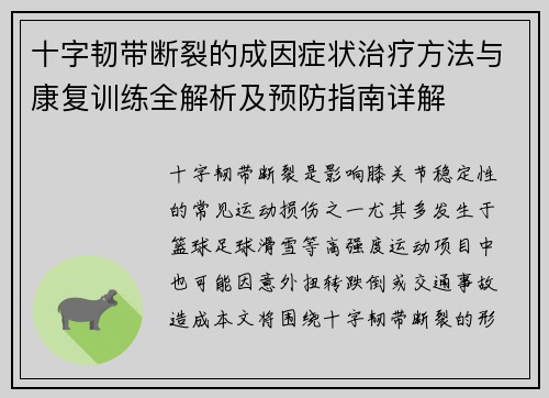 十字韧带断裂的成因症状治疗方法与康复训练全解析及预防指南详解